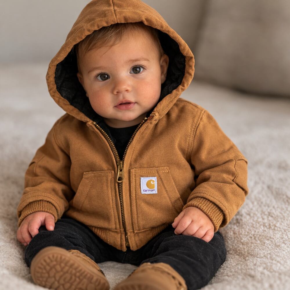 Carhartt Baby Duck Canvas Hooded Jacket 6M Brown Quilted Lined Workwear NWT Coat